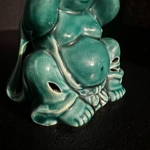 Vintage Green blue Buddha potpourri holder see no evil - Picture 6 of 8